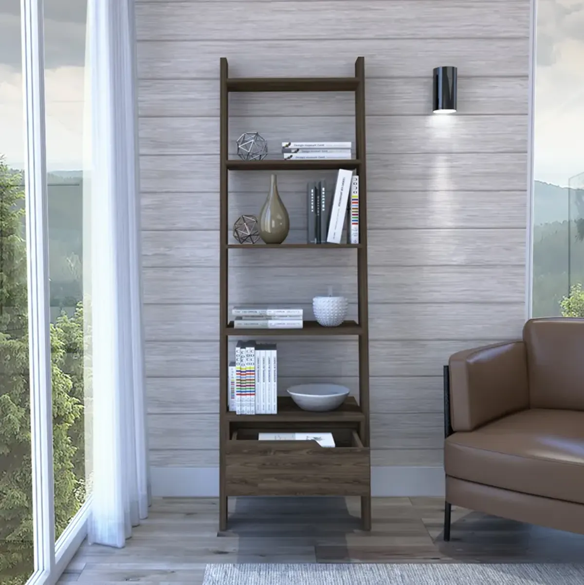 Ladder Bookcase Bull, Office, Dark Walnut