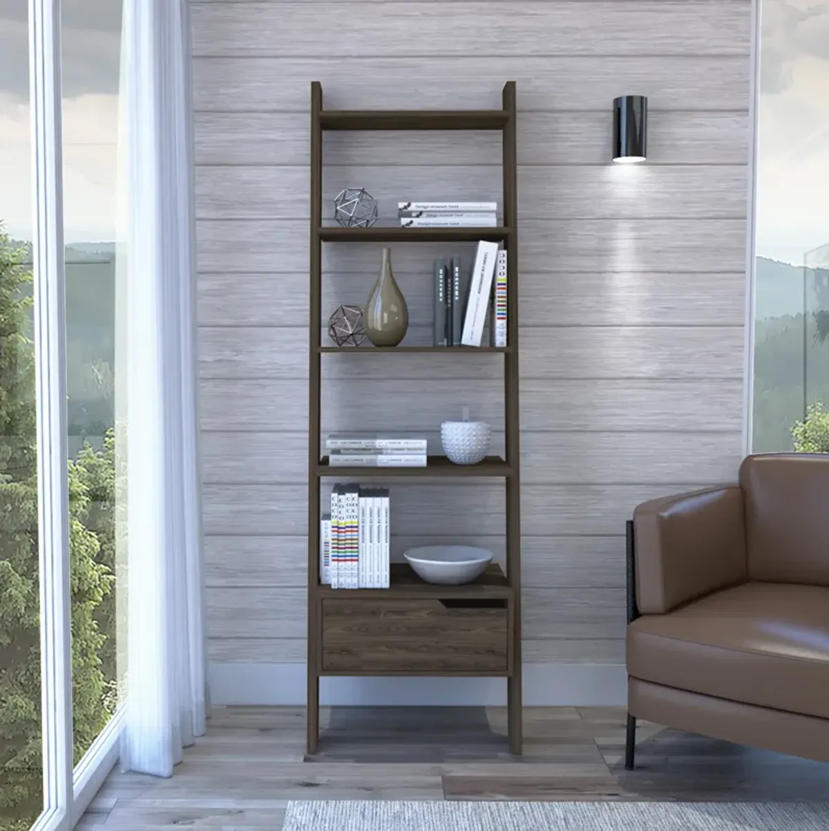 Ladder Bookcase Bull, Office, Dark Walnut