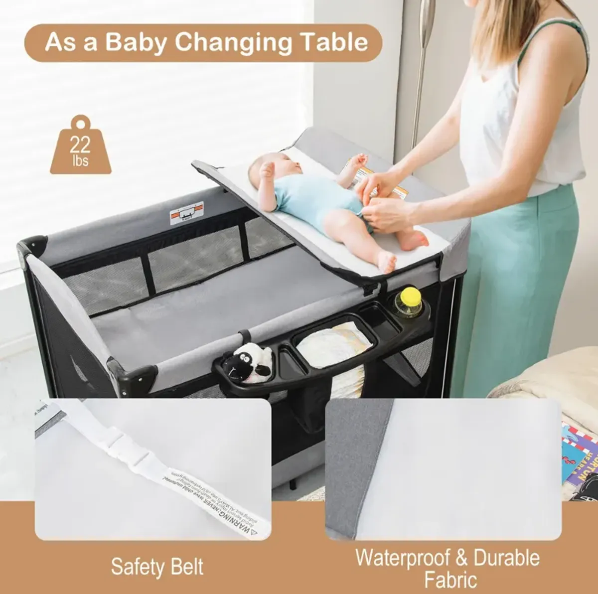 5-in-1 Portable Baby Playard with Cradle and Storage Basket