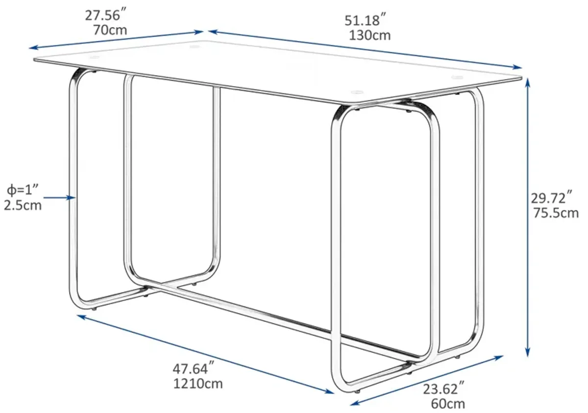 1-Piece Rectangle Dining Table With Metal Frame, Tempered Glass Dining Table For Kitchen Room, Black