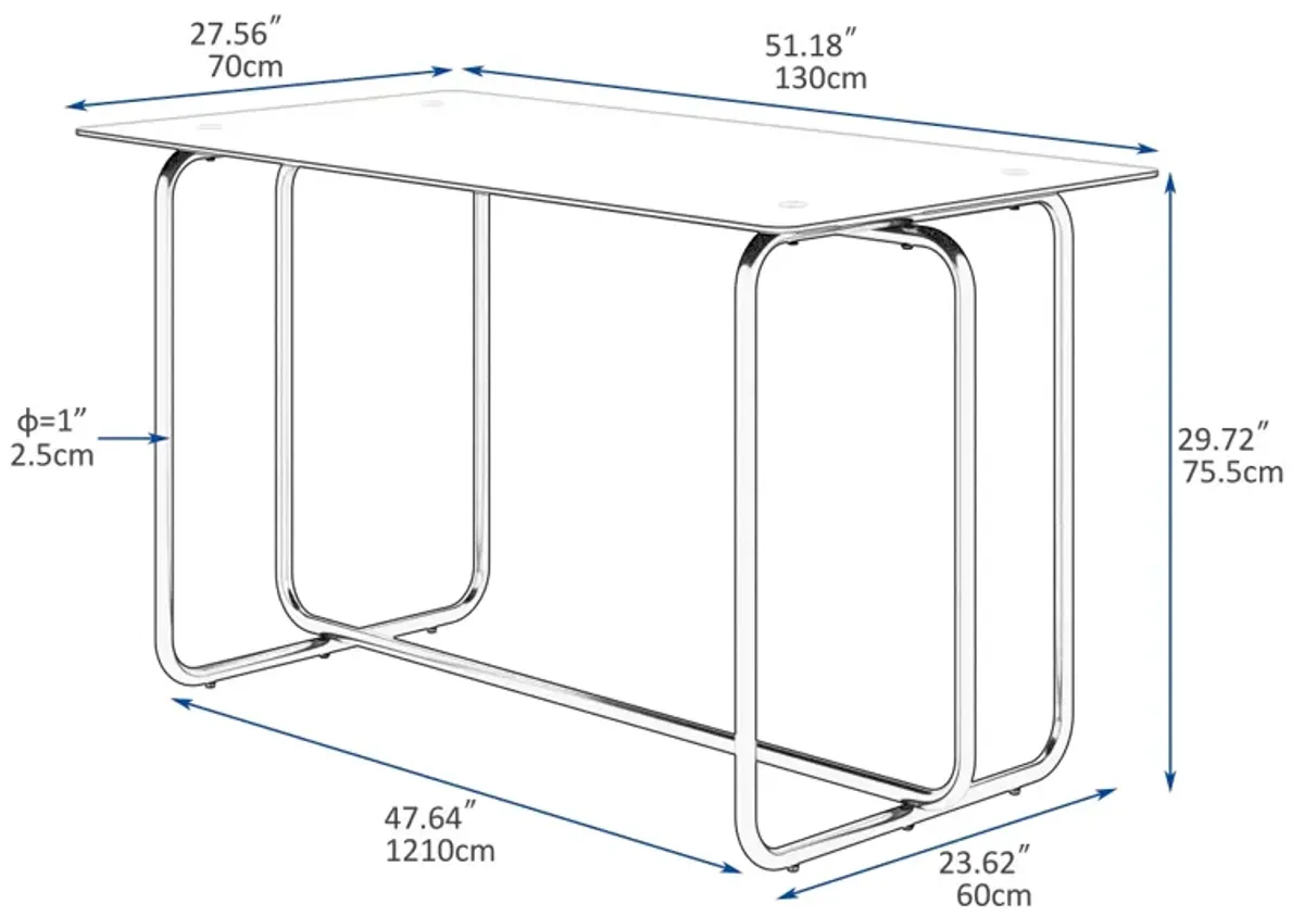 1-Piece Rectangle Dining Table With Metal Frame, Tempered Glass Dining Table For Kitchen Room, Black