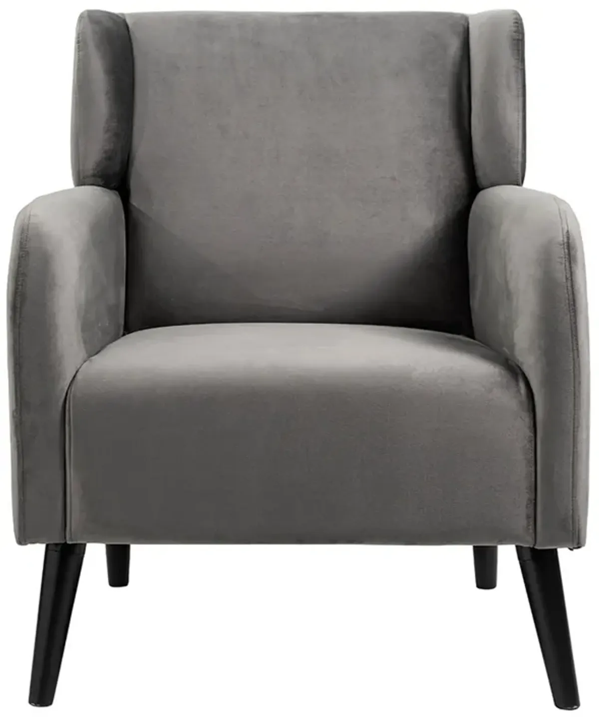 Kine 31 Inch Accent Armchair, Splayed Legs, Wood, Gray Fabric Upholstery - Benzara