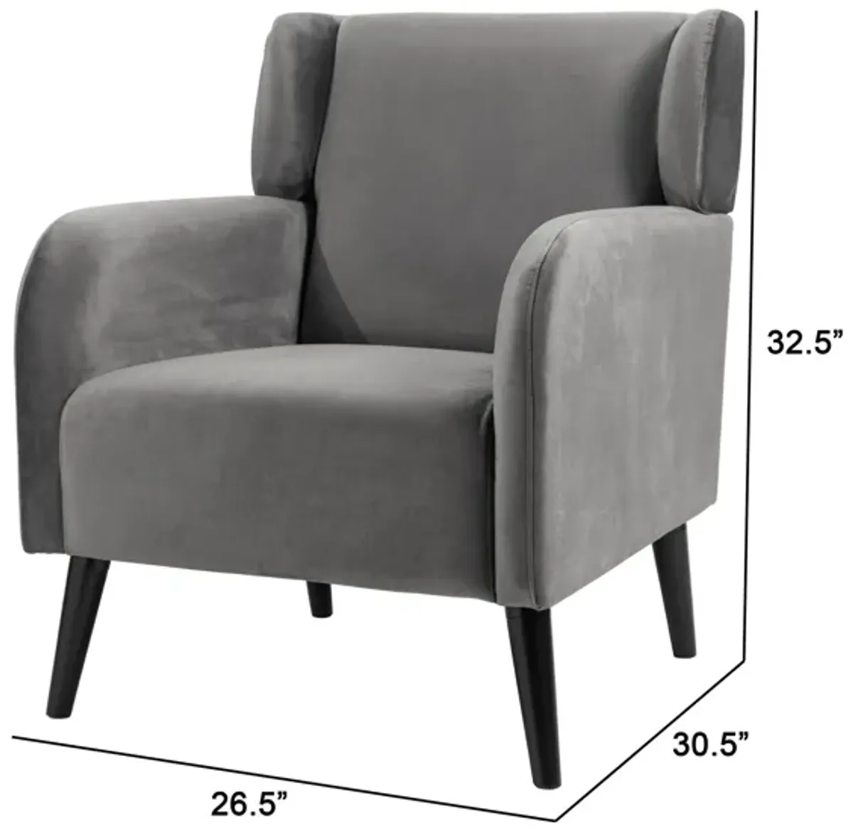 Kine 31 Inch Accent Armchair, Splayed Legs, Wood, Gray Fabric Upholstery - Benzara