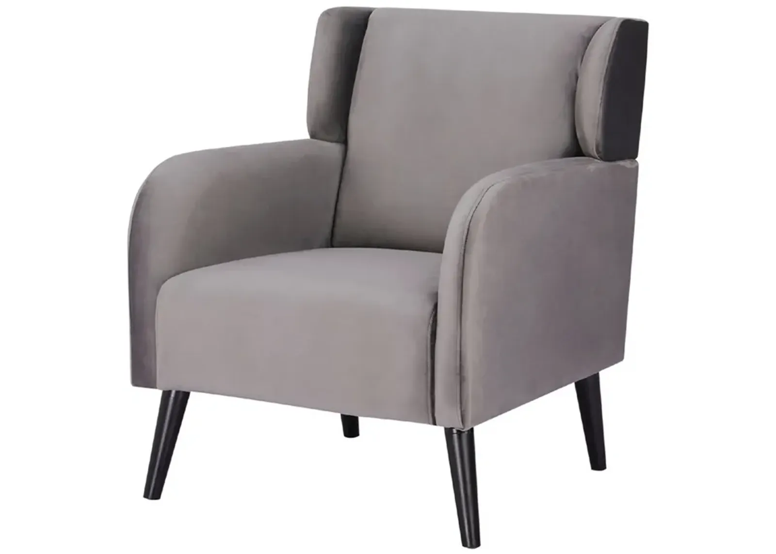 Kine 31 Inch Accent Armchair, Splayed Legs, Wood, Gray Fabric Upholstery - Benzara