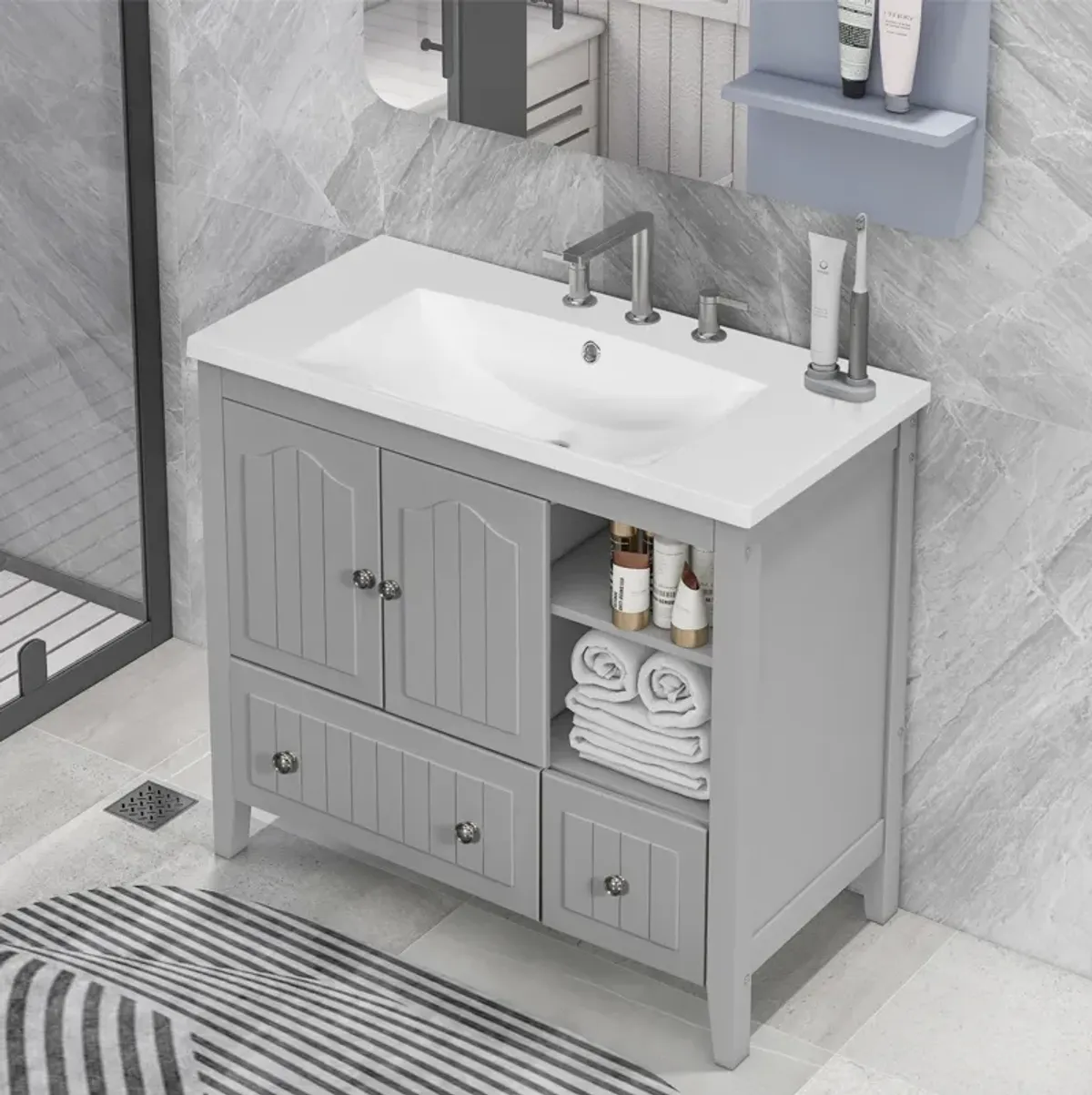 Merax Painted Finish 36" Bathroom Vanity with Ceramic Basin