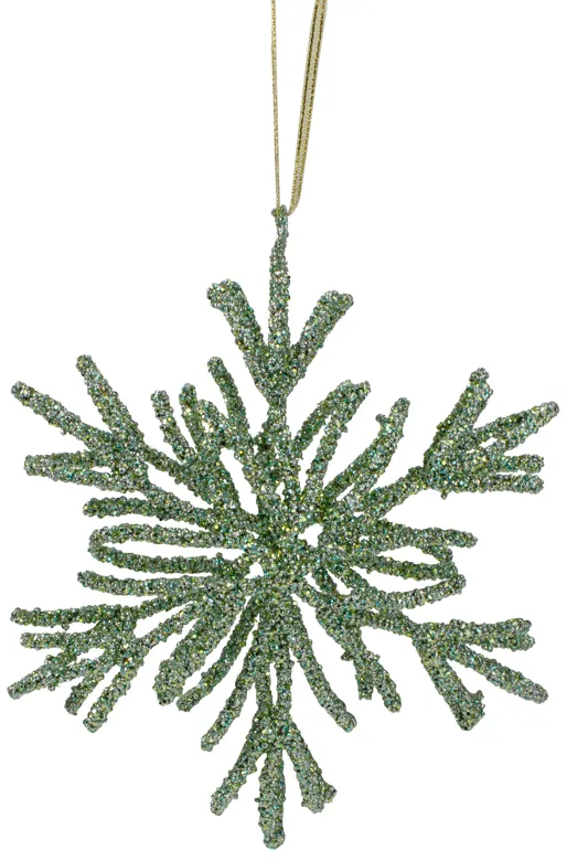 7.5" Green Glitter Snowflake Christmas Ornament