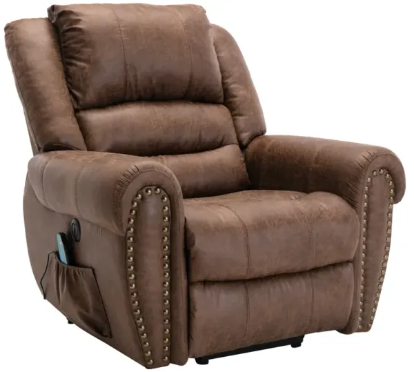 Power Lift Recliner Chairs with Massage and Heat Breathable Faux Leather Electric Lift Chairs for Elderly, Heavy Duty Big Man Recliners Power Reclining Chair with USB Port (Nut Brown)