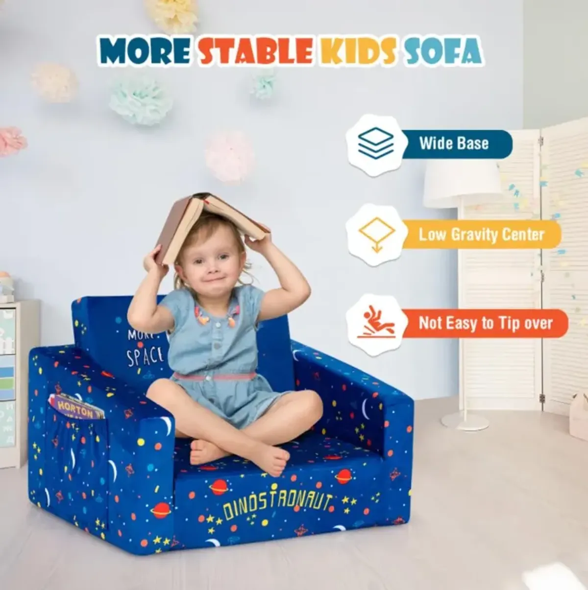 Hivvago 2-in-1 Convertible Kids Sofa with Velvet Fabric