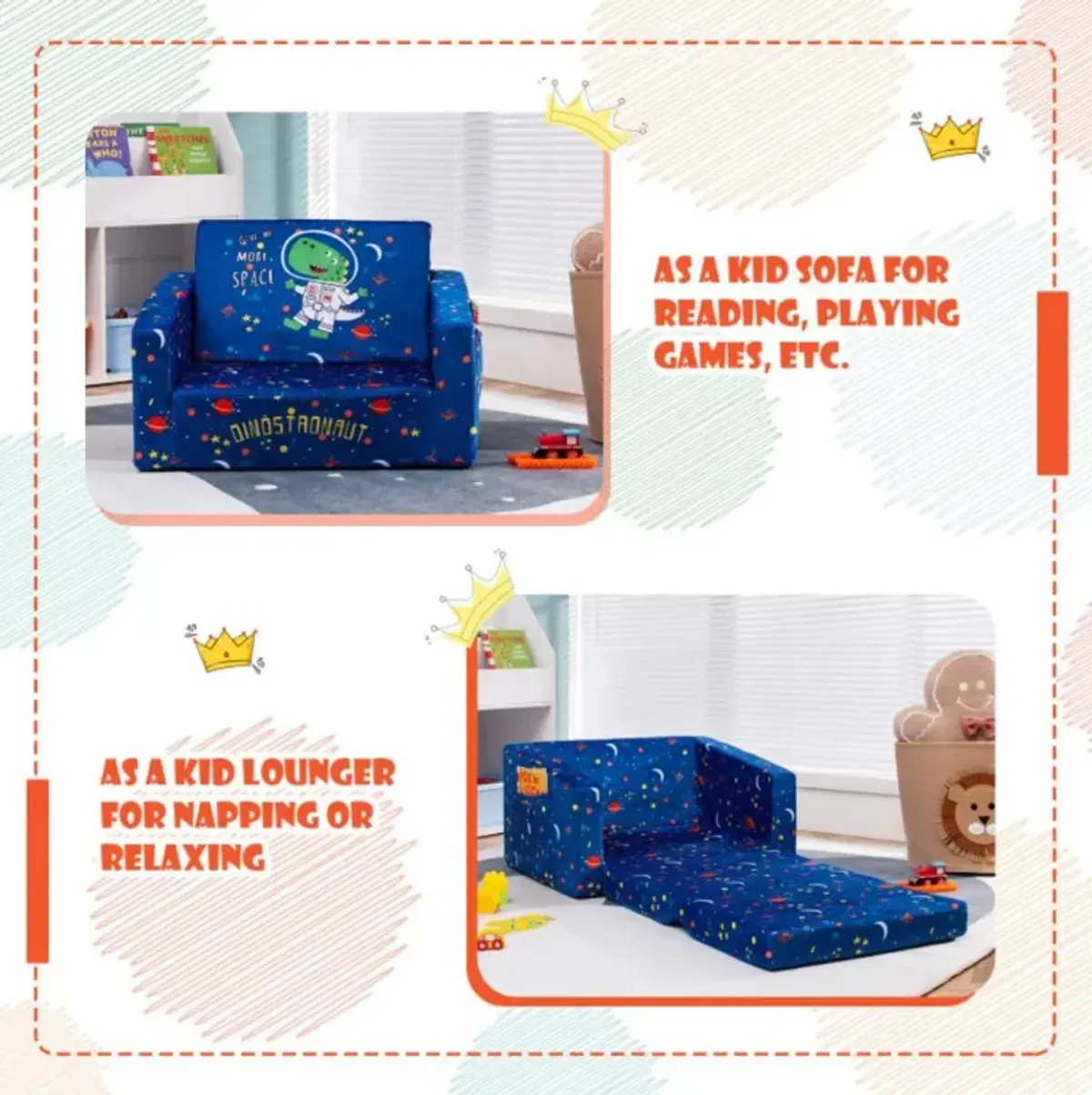 Hivvago 2-in-1 Convertible Kids Sofa with Velvet Fabric