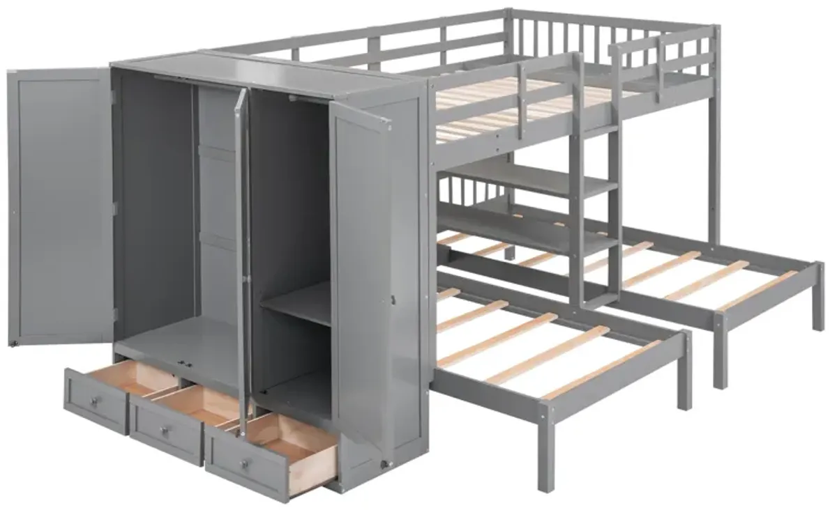 Merax Triple  Bunk Bed with Wardrobe and Mirror