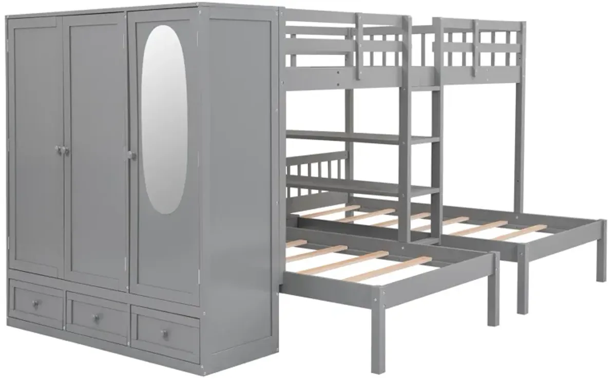 Merax Triple  Bunk Bed with Wardrobe and Mirror