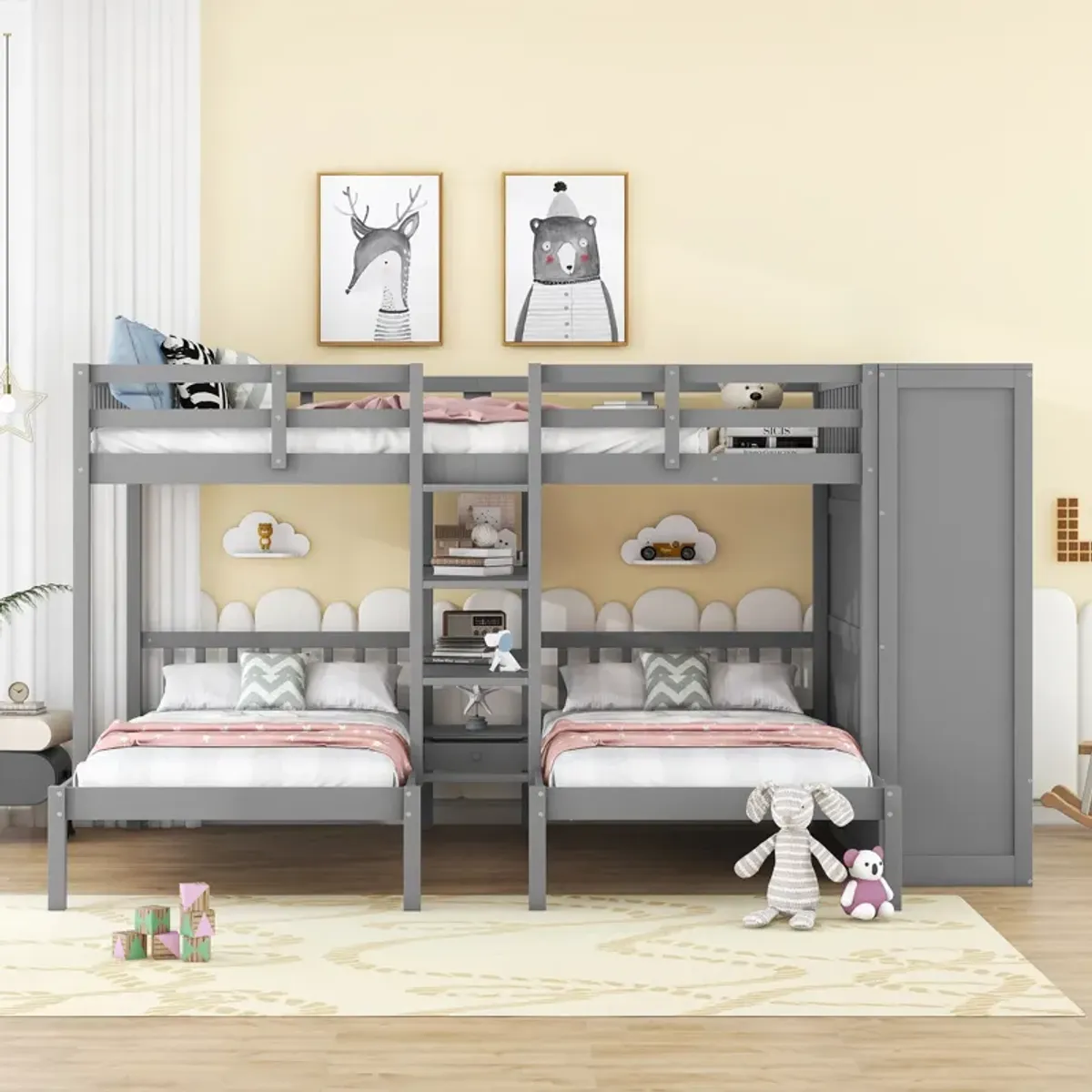 Merax Triple  Bunk Bed with Wardrobe and Mirror