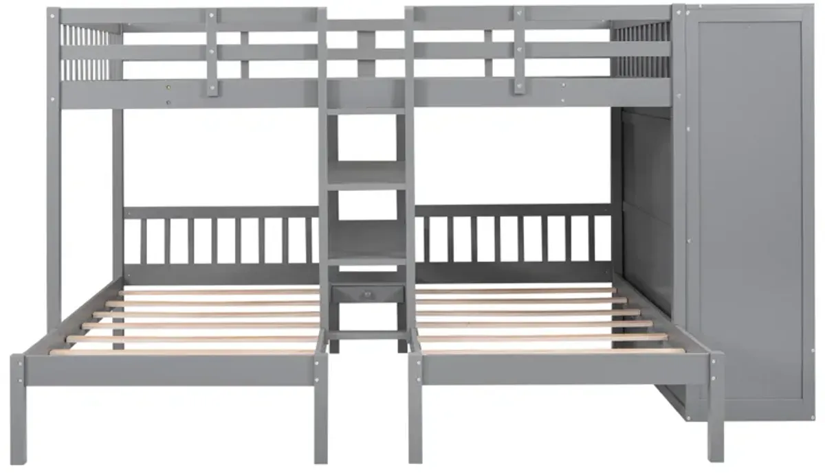 Merax Triple  Bunk Bed with Wardrobe and Mirror