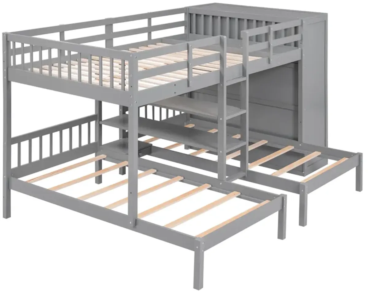 Merax Triple  Bunk Bed with Wardrobe and Mirror