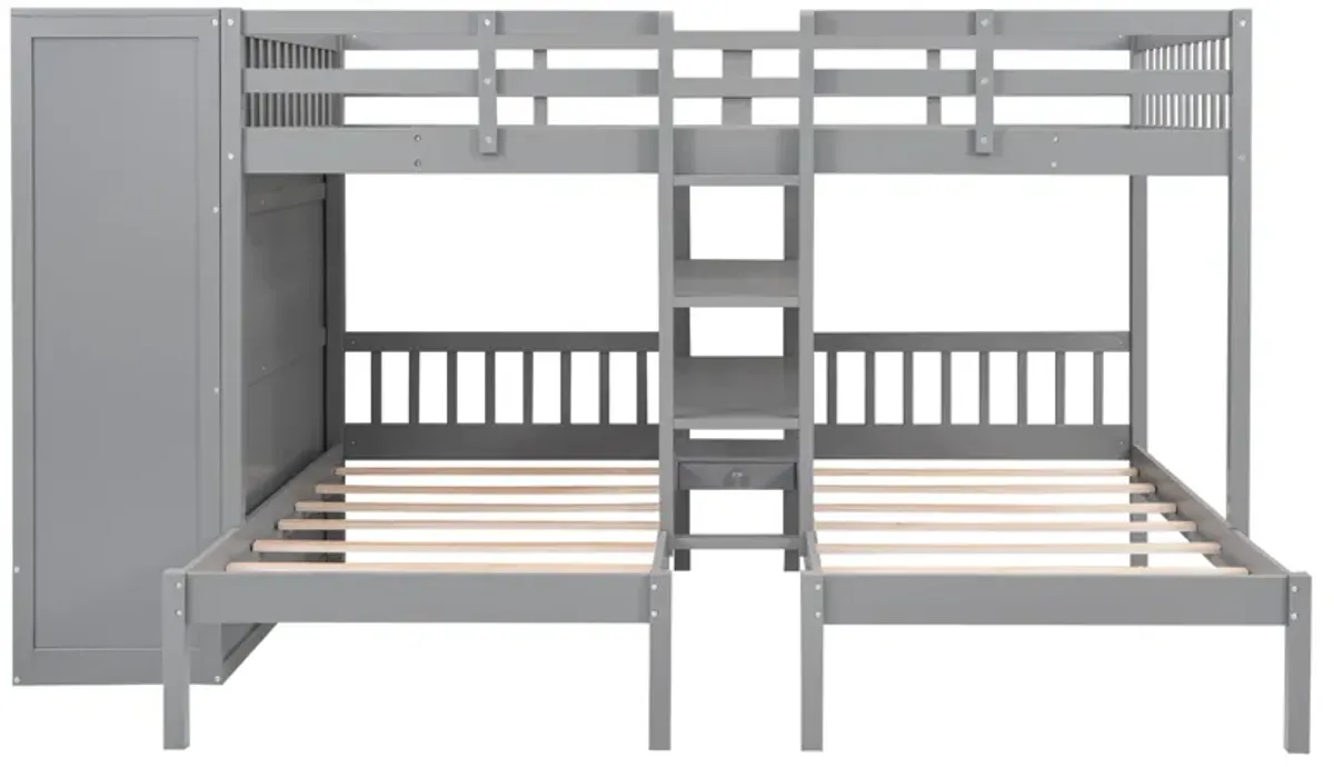 Merax Triple  Bunk Bed with Wardrobe and Mirror