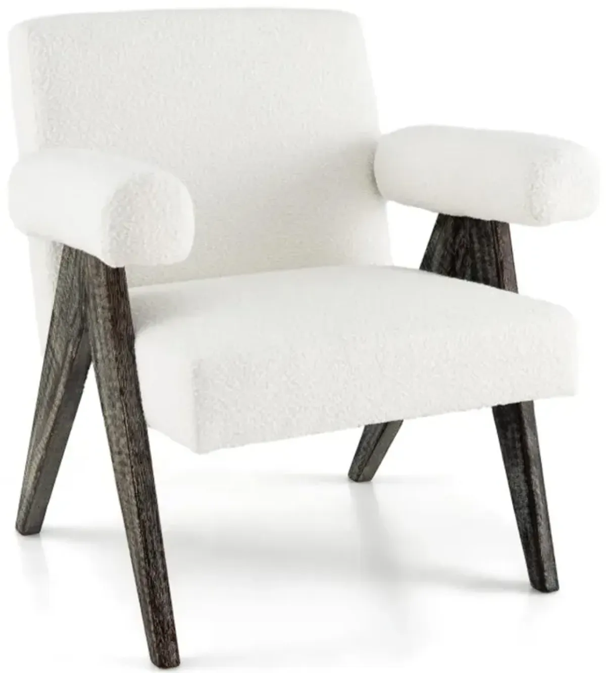 Hivvago Upholstered Armchair with Natural Rubber Wood Legs and Sponge Padded Seat-White