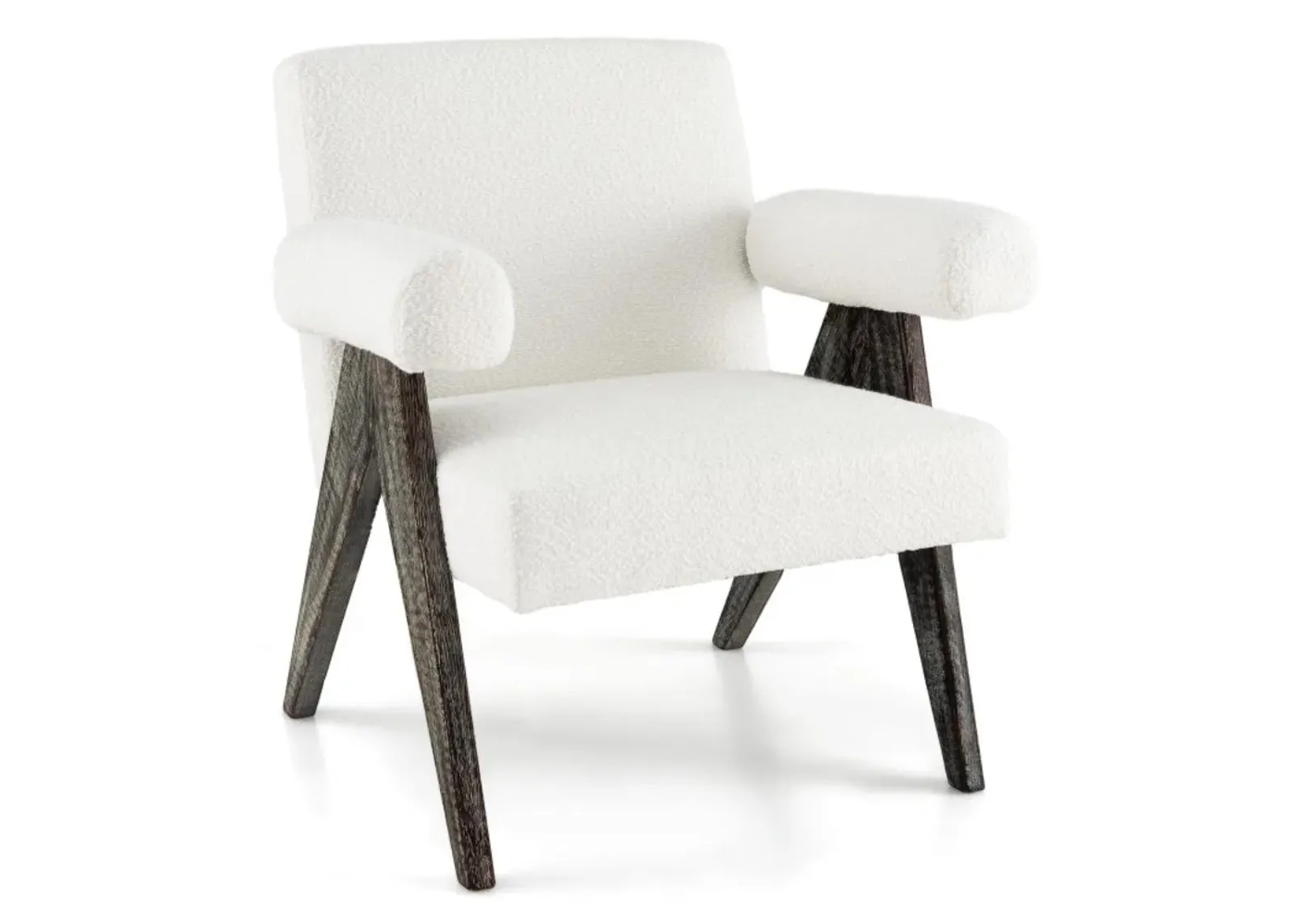 Hivvago Upholstered Armchair with Natural Rubber Wood Legs and Sponge Padded Seat-White