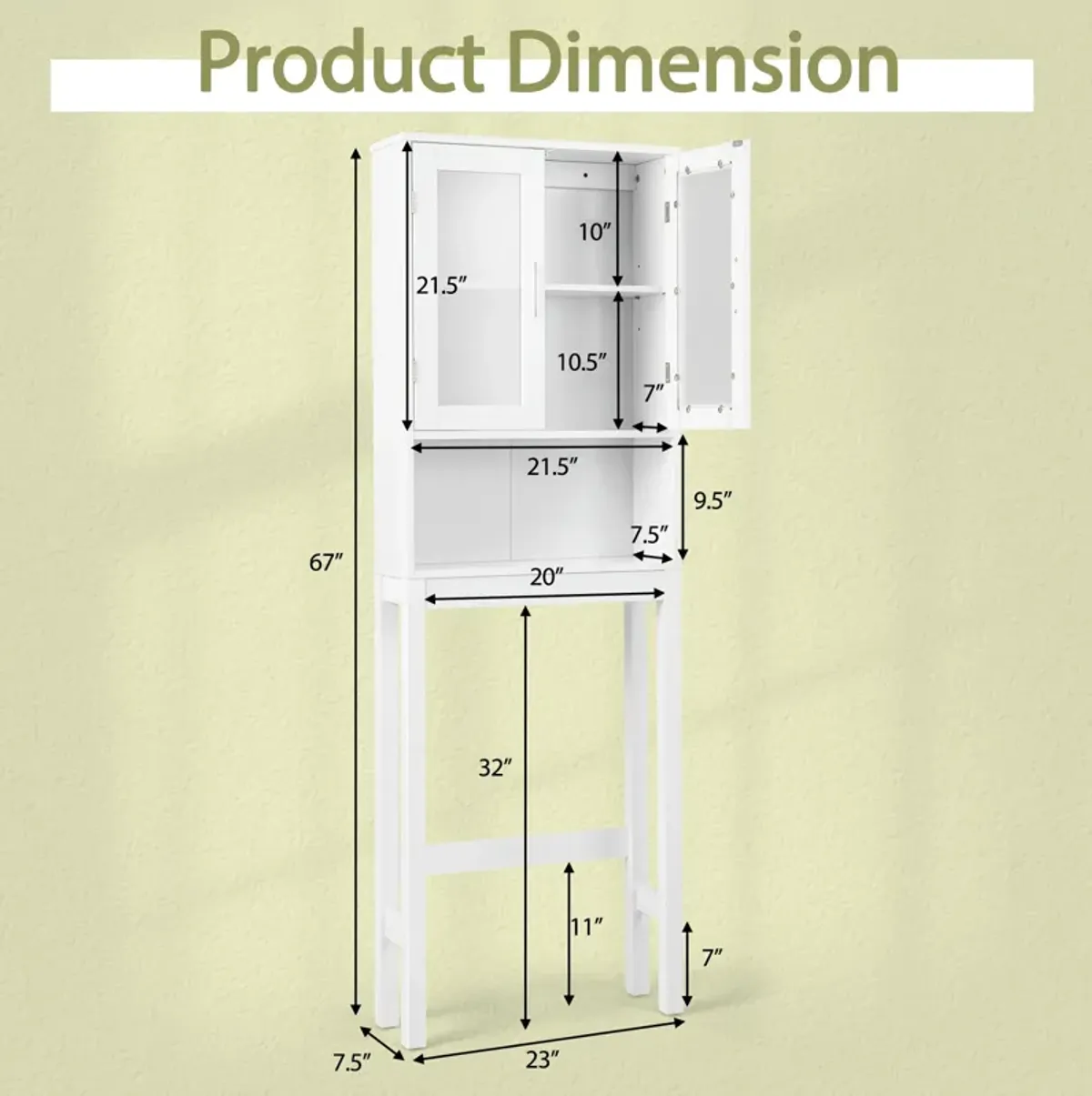 Over the Toilet Bathroom Storage Cabinet with Adjustable Shelf