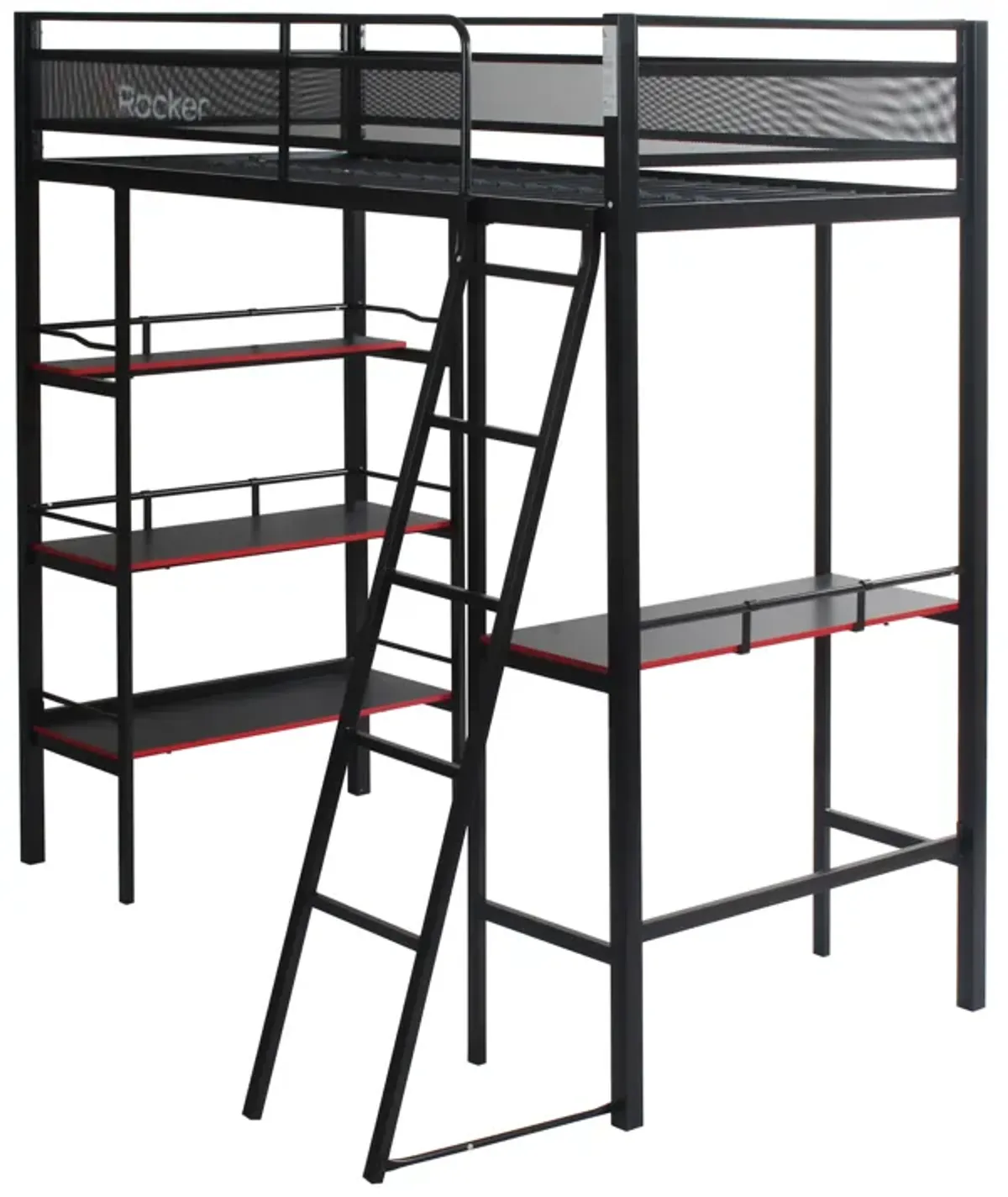 X Rocker Fortress Gaming Bunk with Desk and Shelving Built-in, Black/Red, Twin