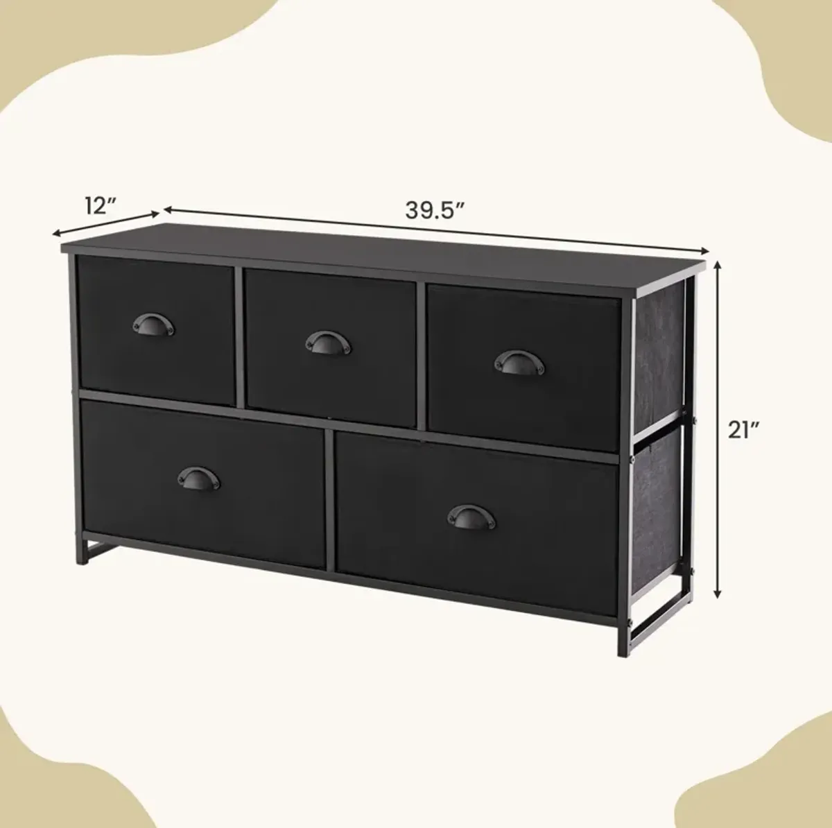 Dresser Storage Tower with 5 Foldable Cloth Storage Cubes