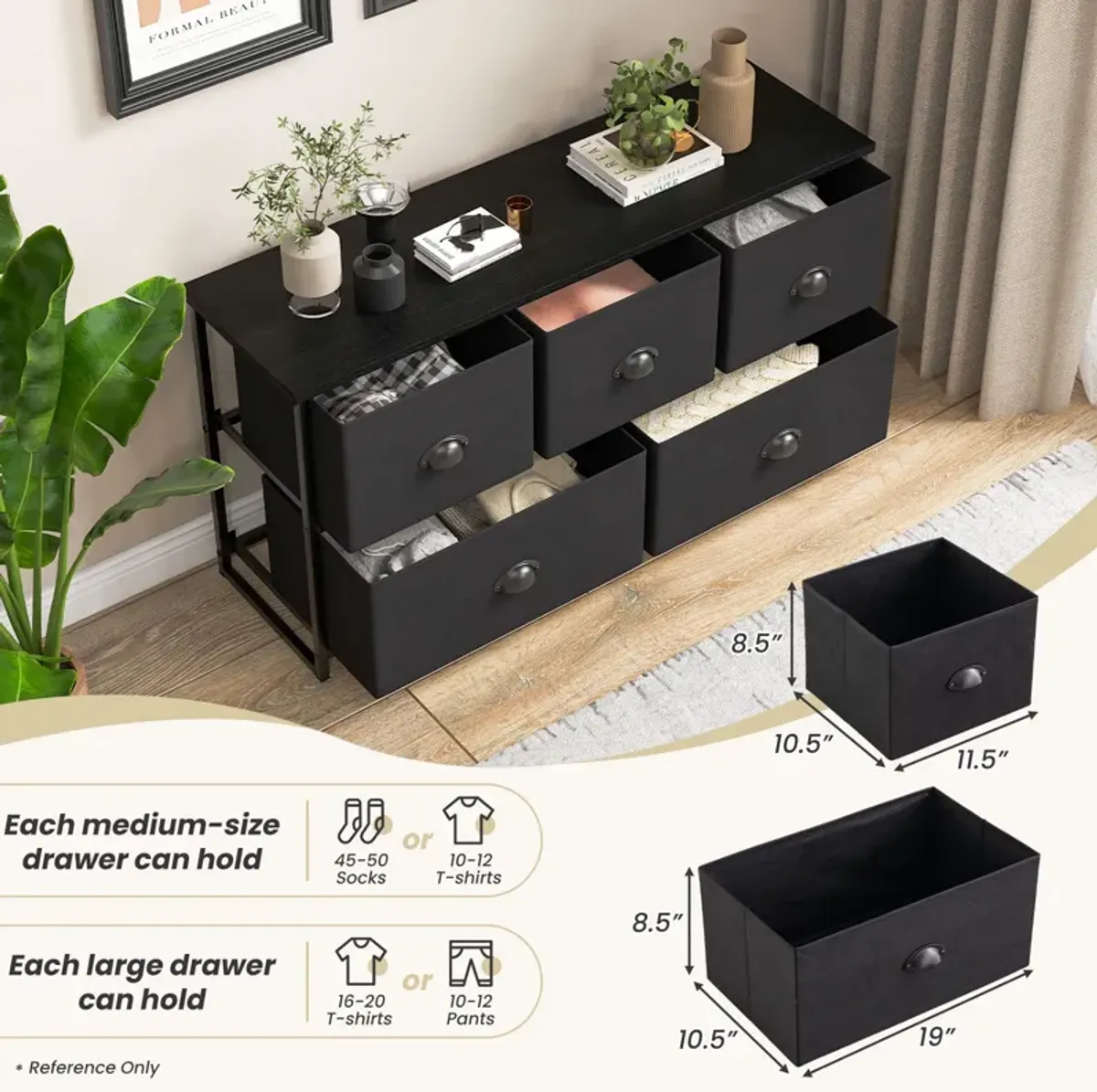 Dresser Storage Tower with 5 Foldable Cloth Storage Cubes