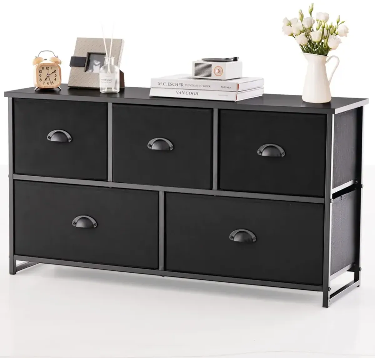 Dresser Storage Tower with 5 Foldable Cloth Storage Cubes