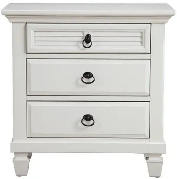 Pine Wood 3 Drawer Nightstand in White-Benzara