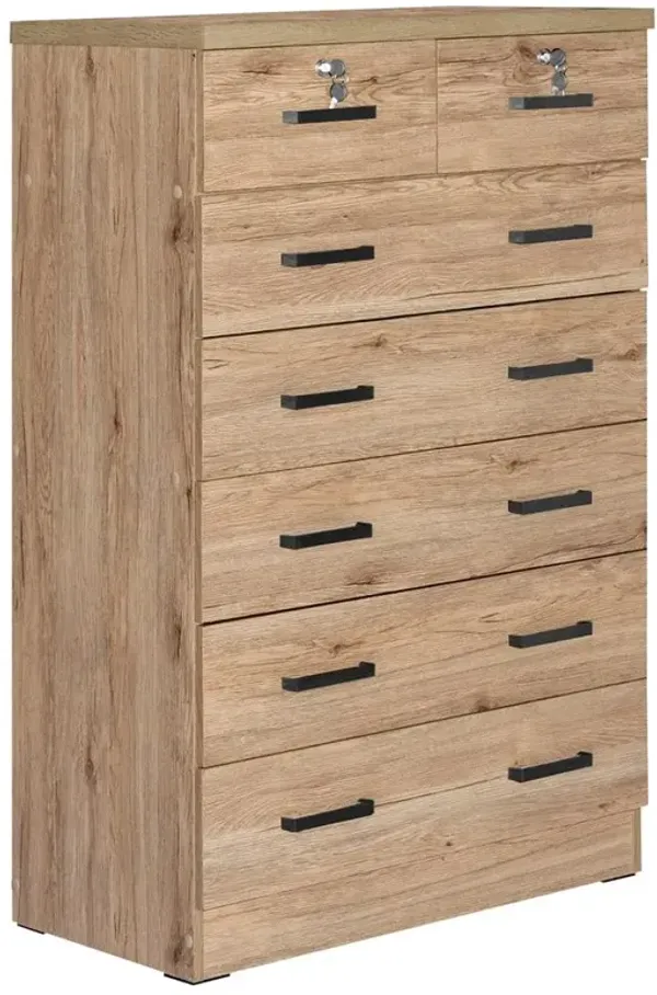 Better Home Products Cindy 7 Drawer Chest Wooden Dresser with Lock - Natural Oak