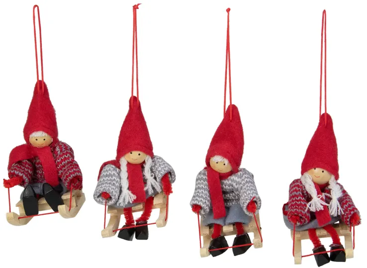 Set of 4 Holiday Kids on Sleds Christmas Ornaments 4"