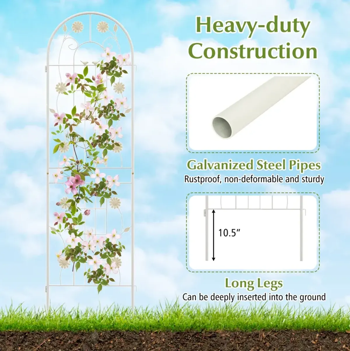 2 Pack 71 x 20 Inch Metal Garden Trellis Rustproof Plant Support for Climbing Plants-White