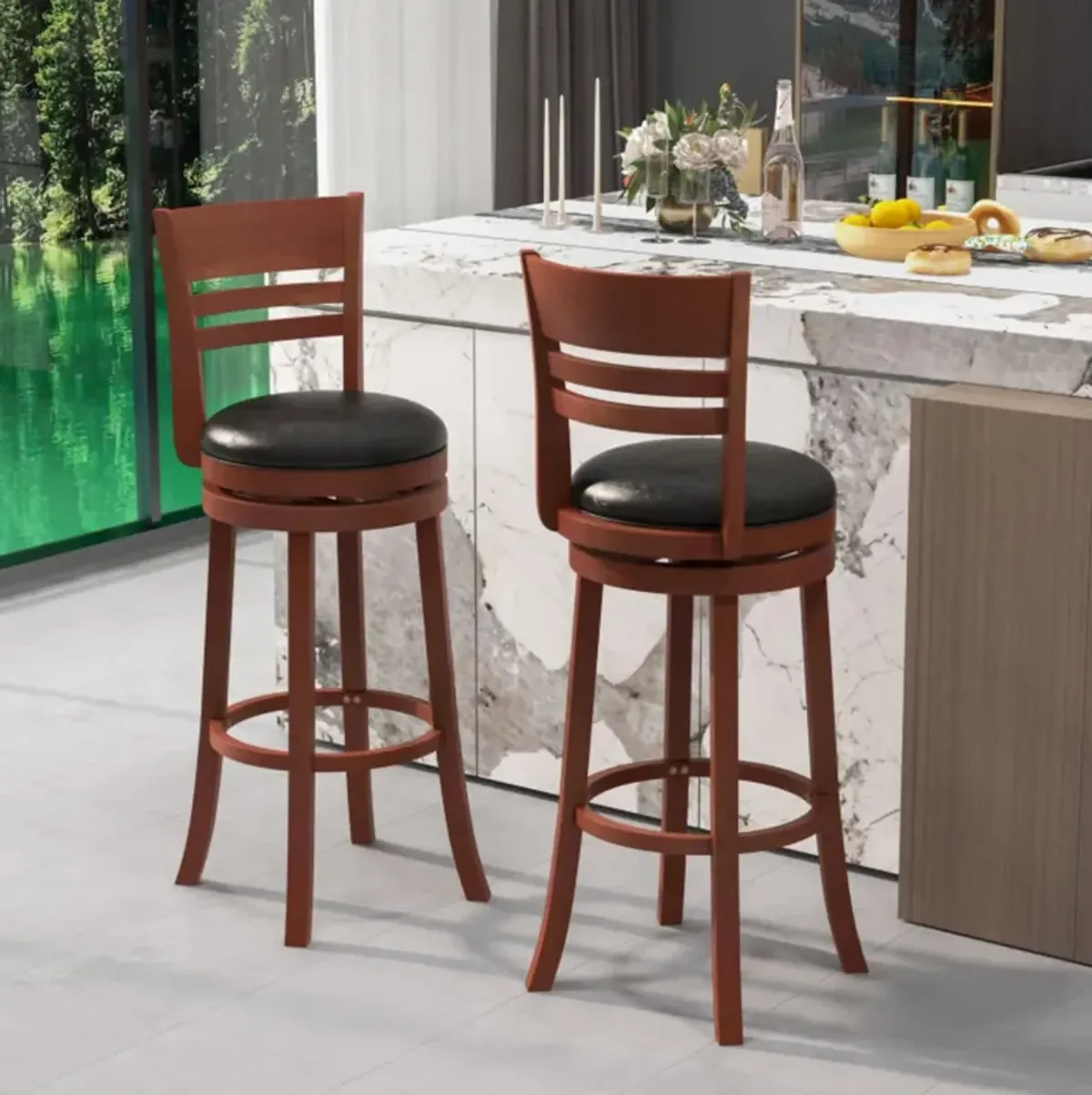 Hivvago Set of 2 360° Bar Stools with PU Upholstered Seats