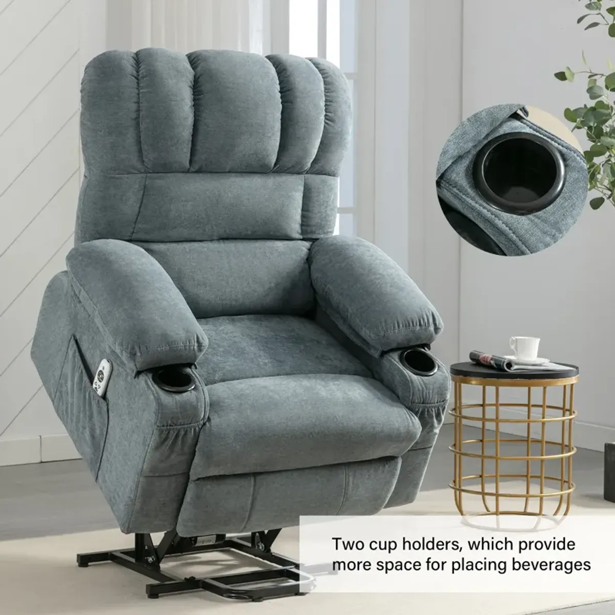 38.97 in. W Fabric Recliner with Remote Control, Tufted and Storage