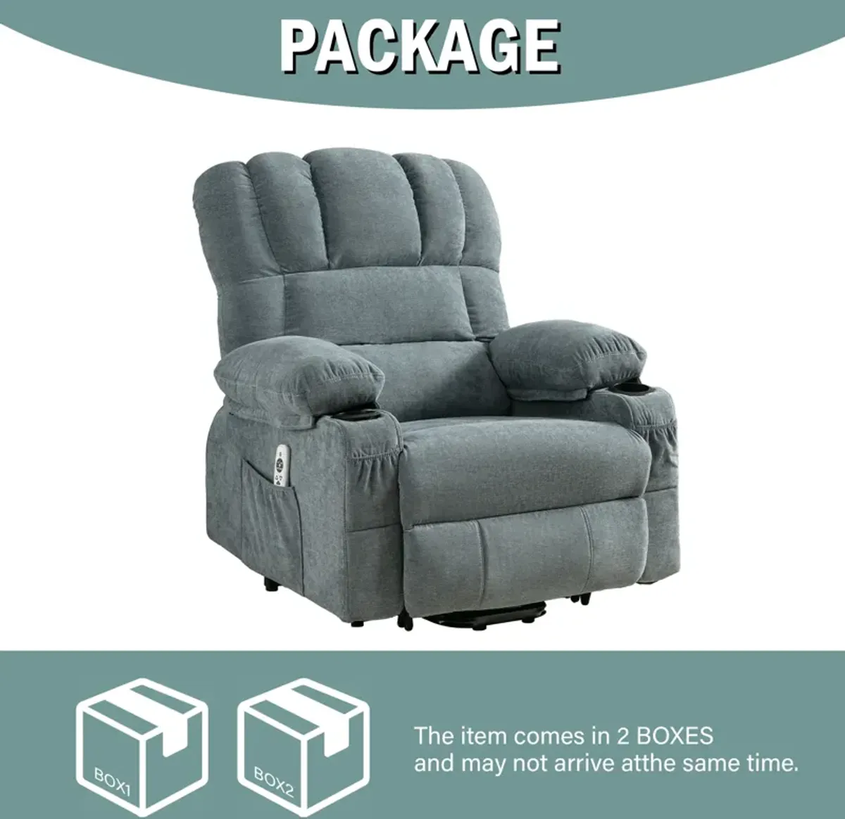 38.97 in. W Fabric Recliner with Remote Control, Tufted and Storage