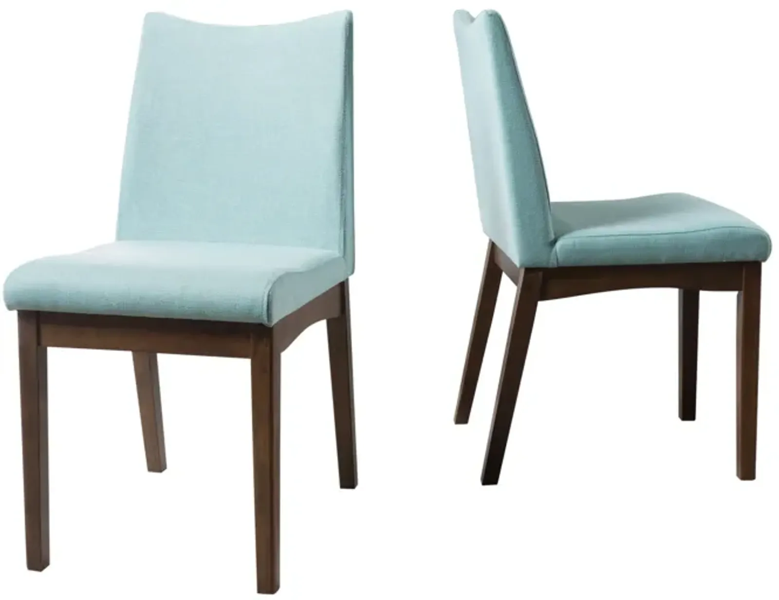 Heli Side Dining Chair, Set of 2, Curved, Mint Blue, Splayed Legs - Benzara