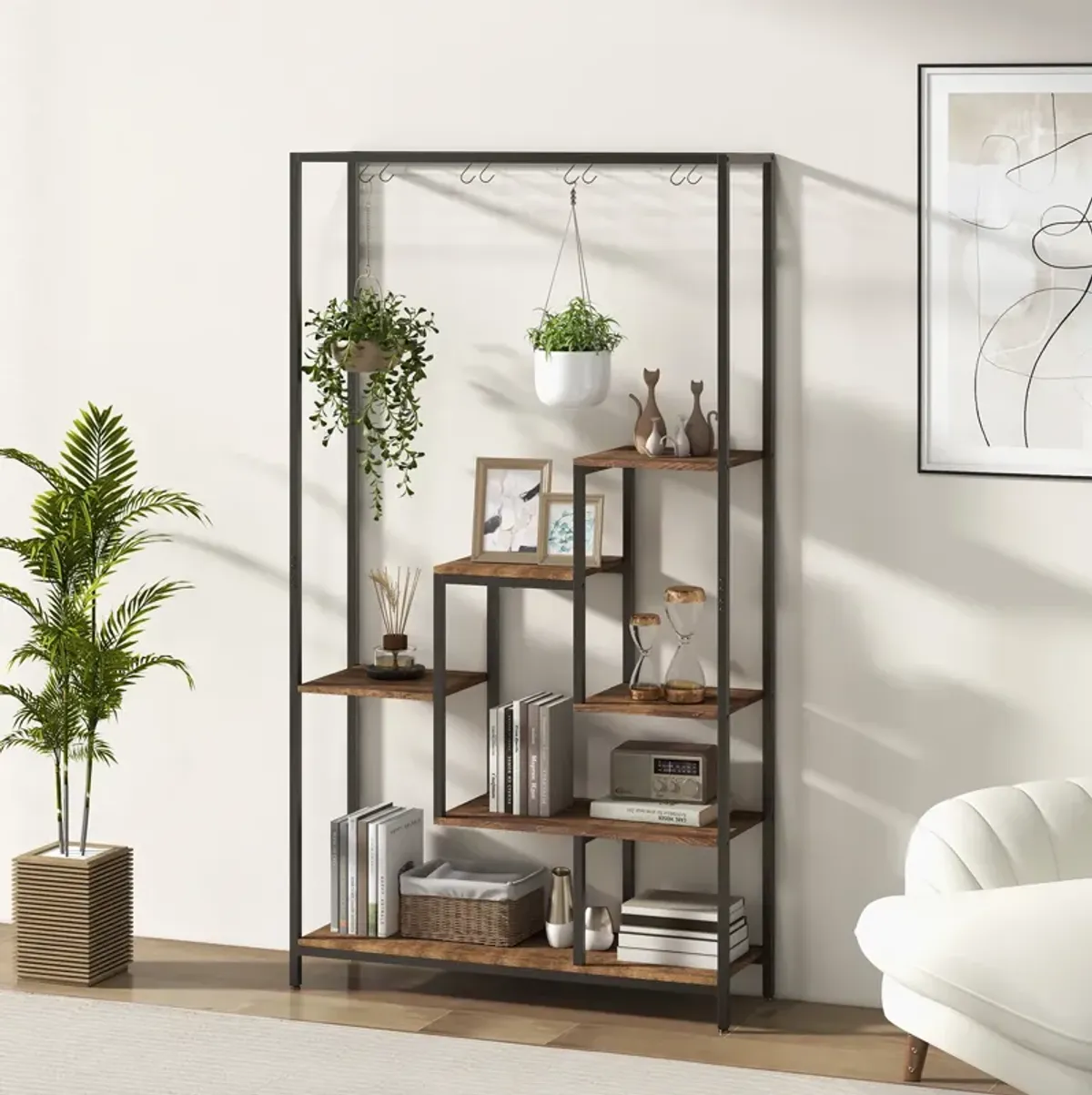 6-Tier Tall Plant Stand 71 Inch Metal Indoor Plant Shelf with 10 Hanging Hooks