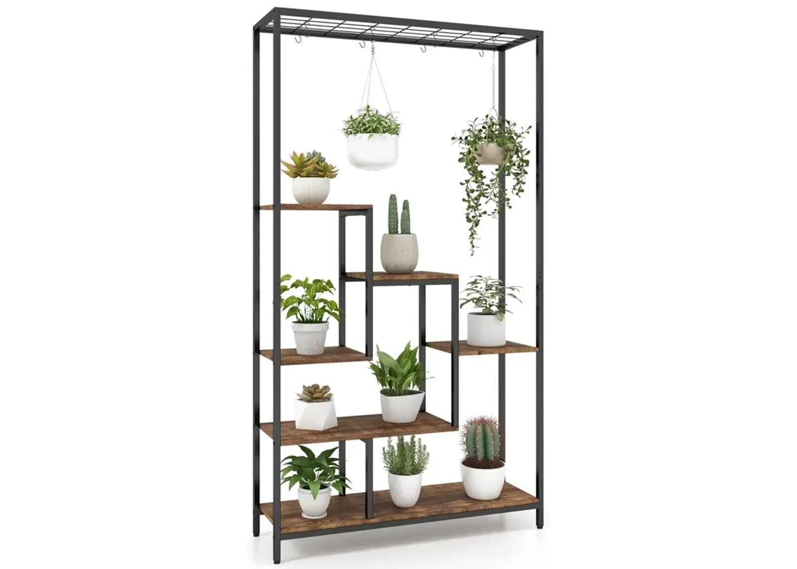 6-Tier Tall Plant Stand 71 Inch Metal Indoor Plant Shelf with 10 Hanging Hooks