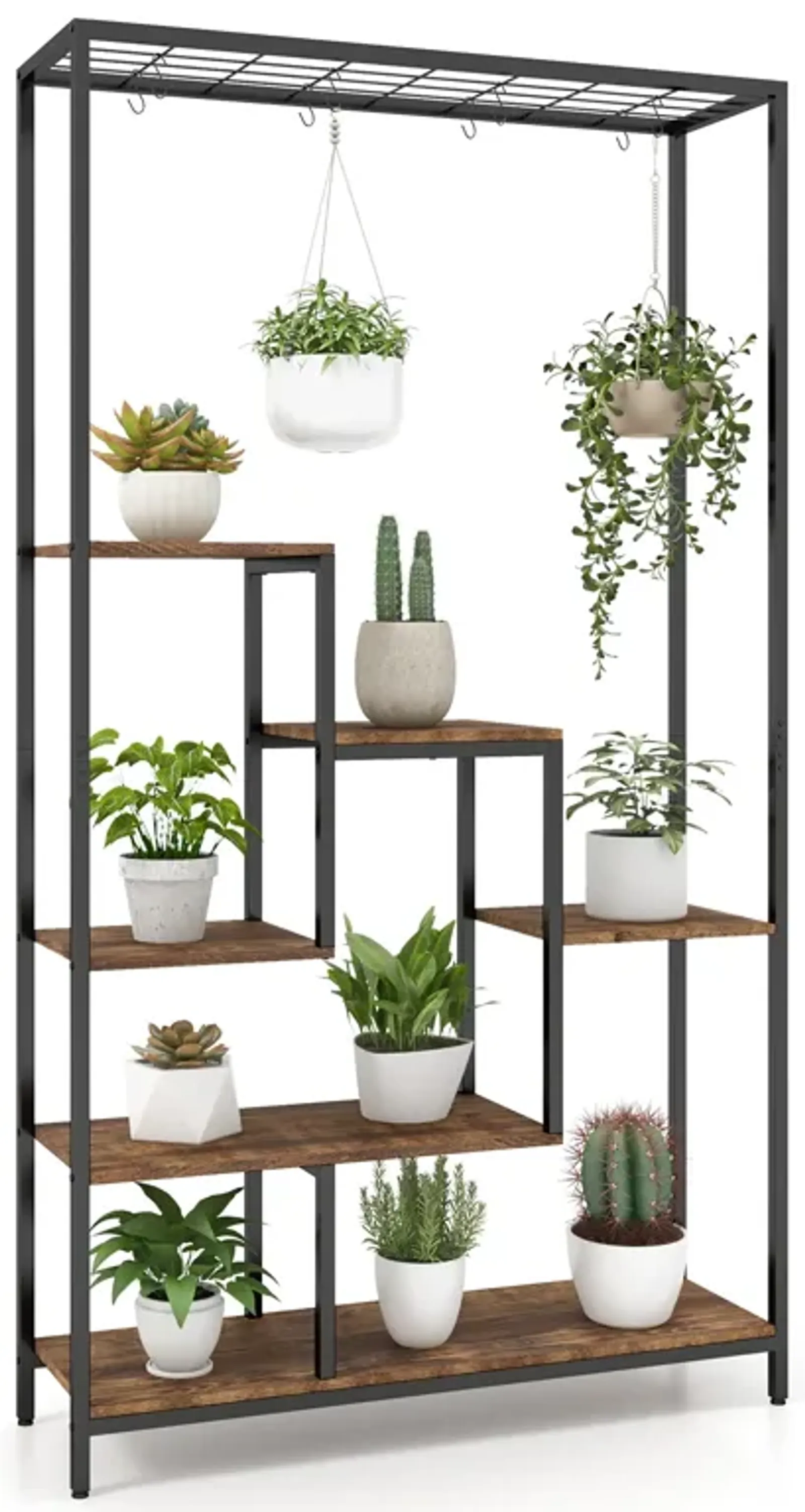 6-Tier Tall Plant Stand 71 Inch Metal Indoor Plant Shelf with 10 Hanging Hooks