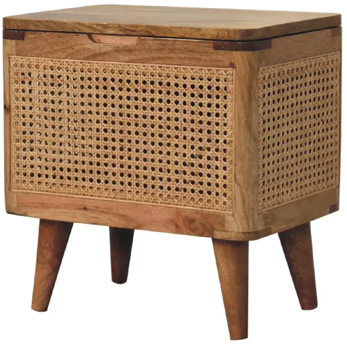 Larissa Lid-up Storage  Solid Wood Rattan Oak-ish Stool