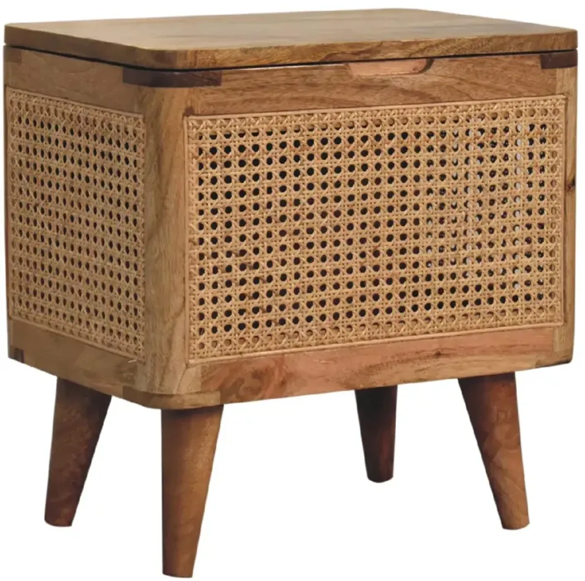 Larissa Lid-up Storage  Solid Wood Rattan Oak-ish Stool