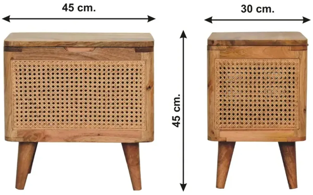 Larissa Lid-up Storage  Solid Wood Rattan Oak-ish Stool