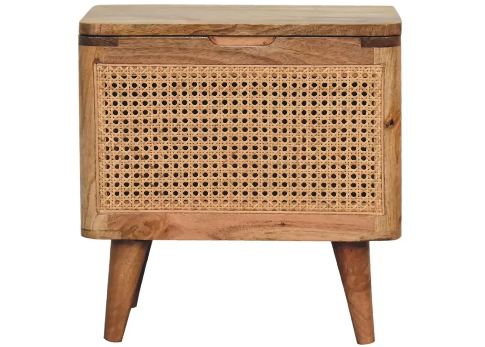 Larissa Lid-up Storage  Solid Wood Rattan Oak-ish Stool