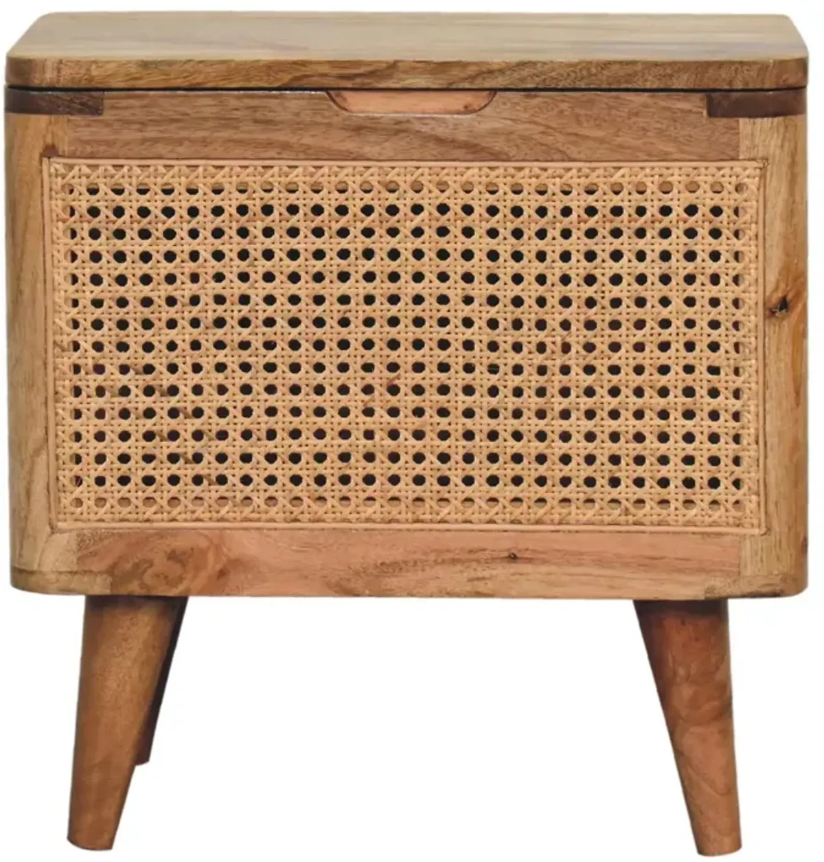 Larissa Lid-up Storage  Solid Wood Rattan Oak-ish Stool