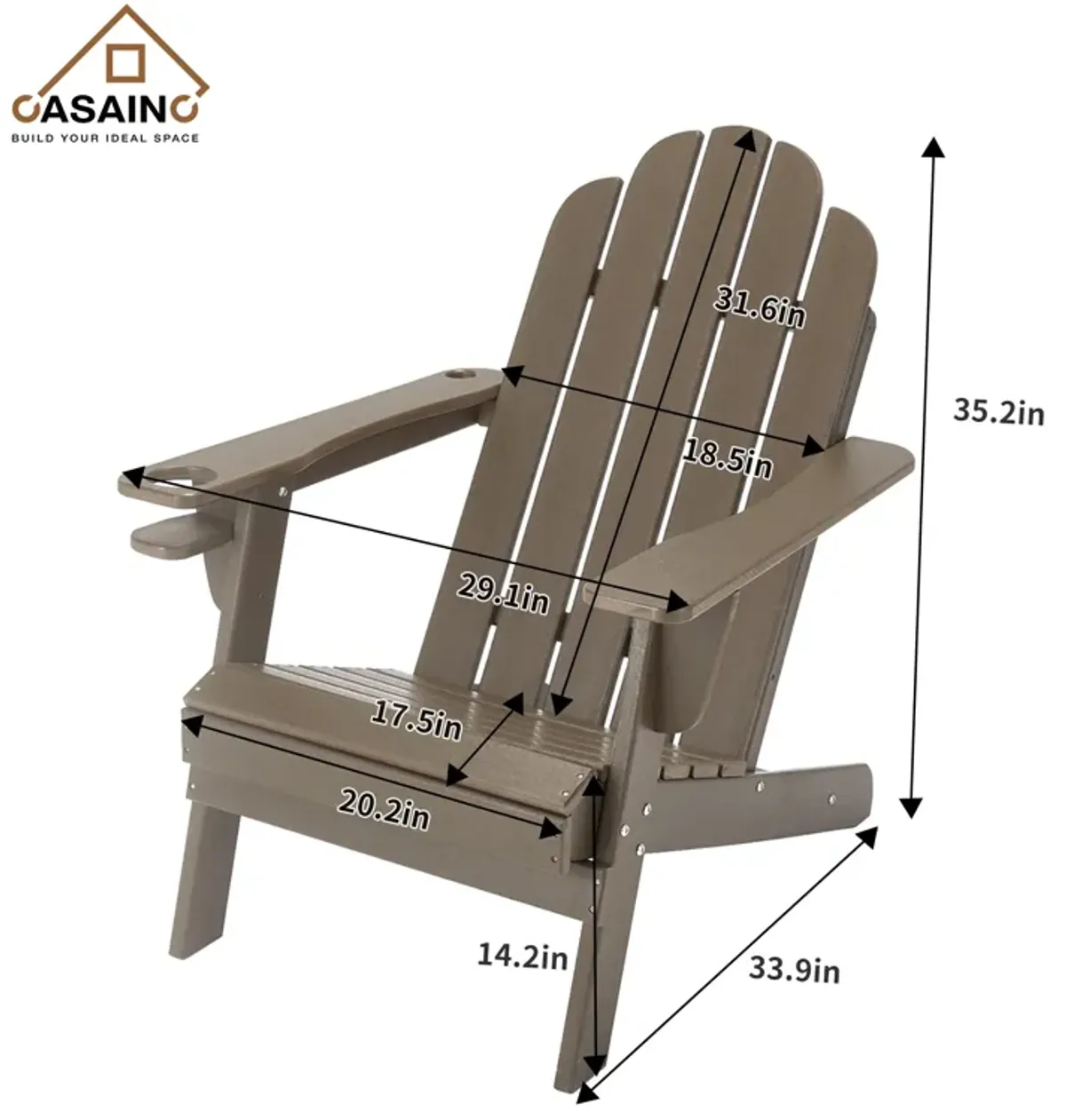 Traditional Curveback Plastic Patio Adirondack Chair with Cup Holder and umbrella holder Outdoor