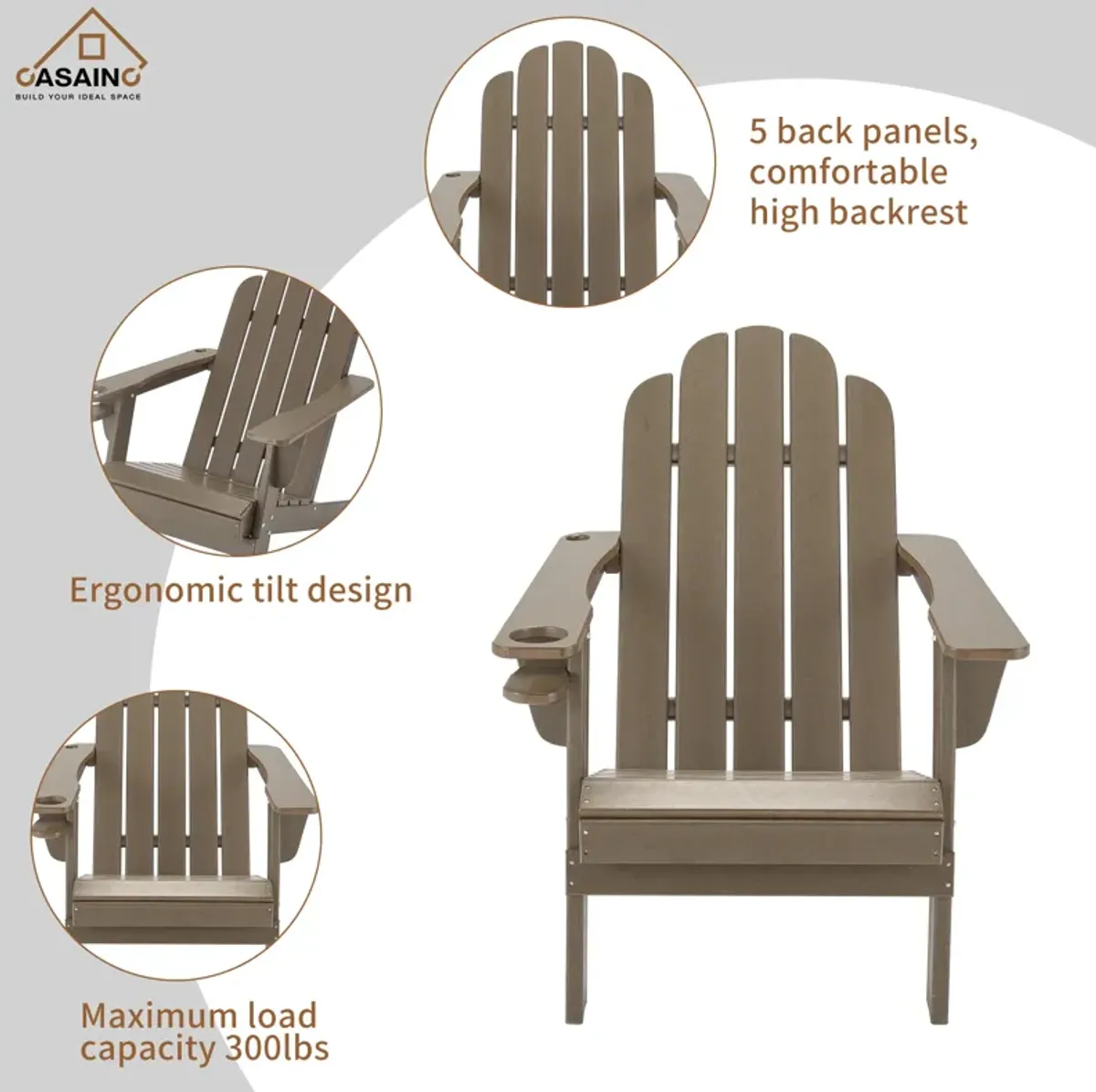 Traditional Curveback Plastic Patio Adirondack Chair with Cup Holder and umbrella holder Outdoor