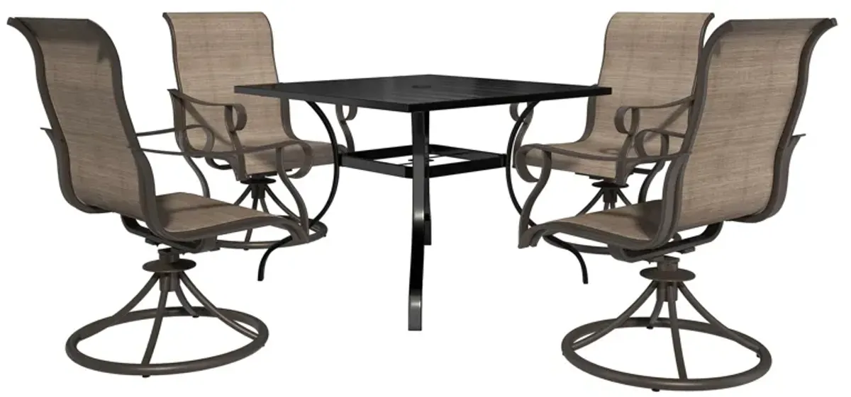 MONDAWE 5-Piece Square Steel Table And Steel Textiliene Dining Chair Set With 4 Pcs Swivel Chairs