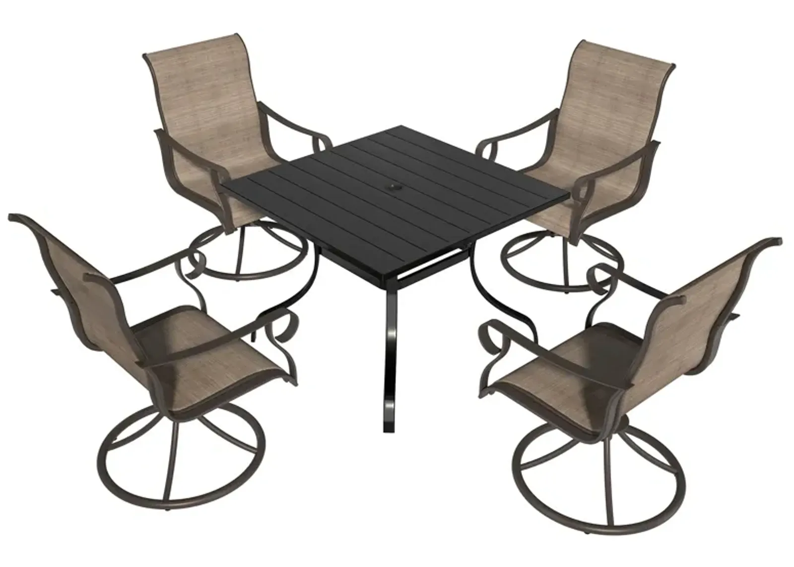 MONDAWE 5-Piece Square Steel Table And Steel Textiliene Dining Chair Set With 4 Pcs Swivel Chairs