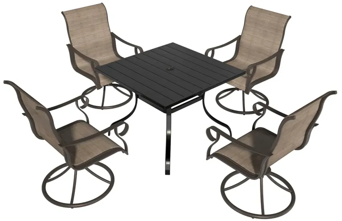 MONDAWE 5-Piece Square Steel Table And Steel Textiliene Dining Chair Set With 4 Pcs Swivel Chairs