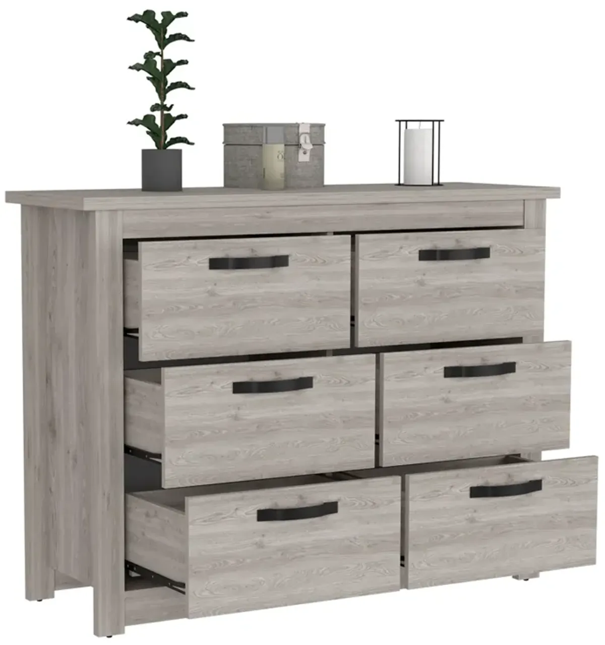 DEPOT E-SHOP Galena Six Drawer Double Dresser, Four Legs, Superior Top, Metal Hardware, Light Gray