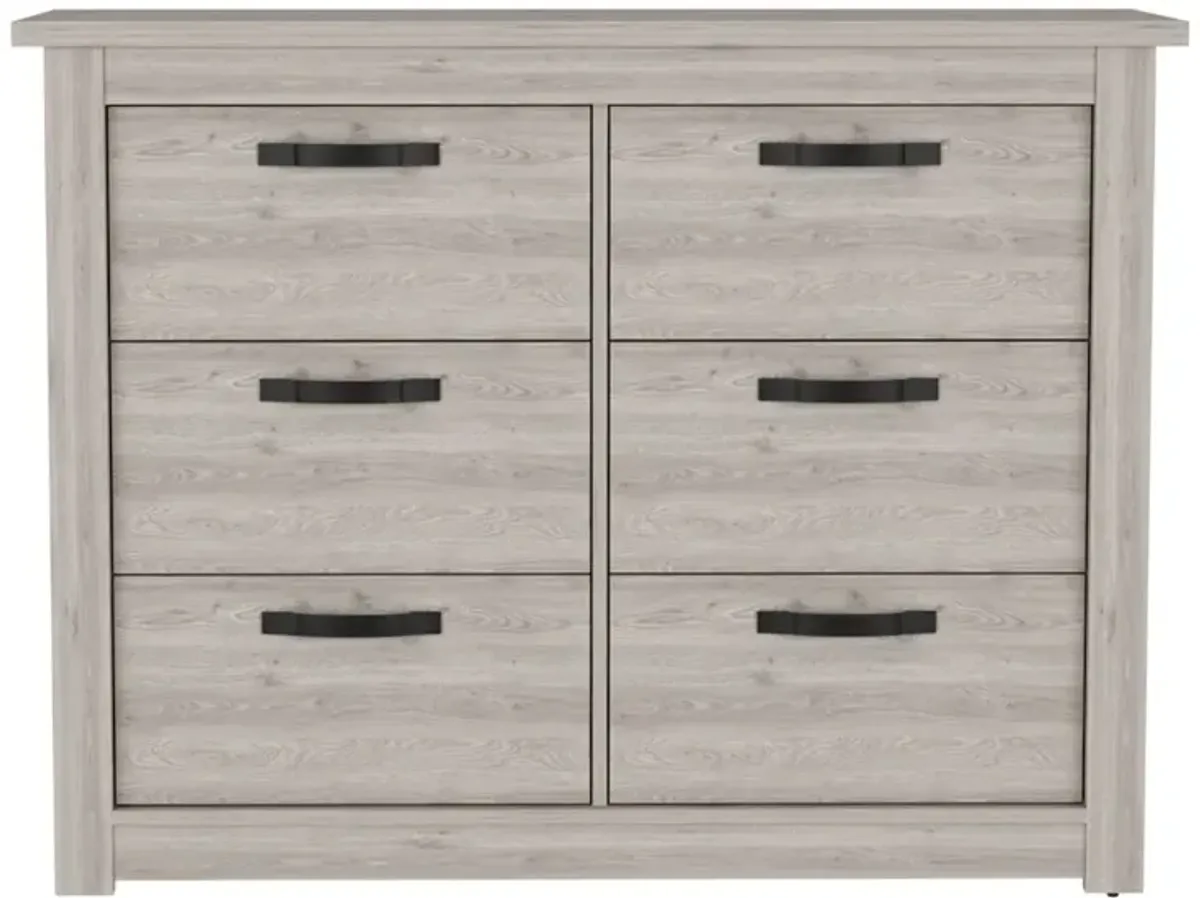 DEPOT E-SHOP Galena Six Drawer Double Dresser, Four Legs, Superior Top, Metal Hardware, Light Gray