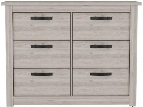 DEPOT E-SHOP Galena Six Drawer Double Dresser, Four Legs, Superior Top, Metal Hardware, Light Gray